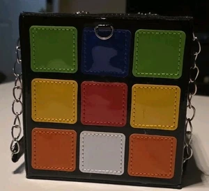 Vintage Unique 80s Style Rubix Rubics Game Cube Novelty Handbag W/ Chain Handle - Picture 1 of 6