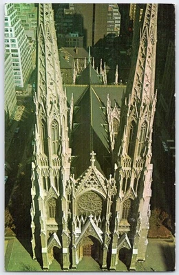 Vintage St. Patrick's Cathedral Twin Spires Aerial View NYC Postcard - Image 1 of 2