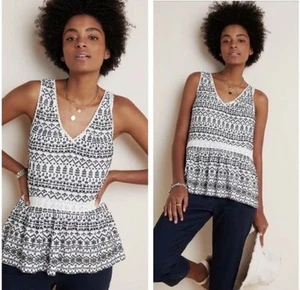 Maeve Anthropologie Cammie Embroidered Eyelet Peplum Tank Top Size M - Picture 1 of 10