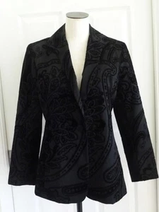 Lafayette 148 NY Black Wool Paisley Flocked Velvet 1-Btn Blazer 12P 8/10R? $1298 - Picture 1 of 17