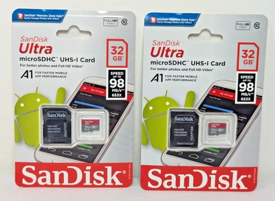 SanDisk Ultra MicroSDHC UHS-1 Card 32GB up to 98MB/s  w/ Adapter NEW - Image 1 of 4
