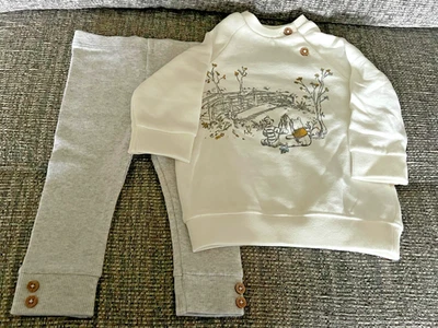 Tesco Disney Winnie The Pooh Eeyore Tigger Cream Top & Grey Bottoms 0-3 Months - Image 1 of 2