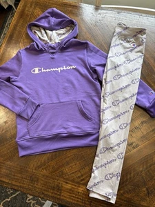 Girls Champion 2 Piece Outfit Set Purple Grey Hoodie Top Leggings Size 7 8 NWOT - Picture 1 of 4