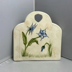 Botanical Hand Painted Ceramic Wall Art with Floral Blue and Green Design - Picture 1 of 8