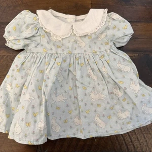Vestido de Colección Pleasant Company Bitty Baby Estampado de Conejito Azul Años 90 Cuello con Ojales - Imagen 1 de 5