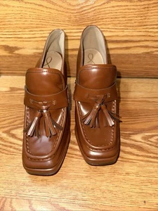 Sam Edelman Jed 6.5 Platform Block Heel Platform Loafer Med Brown Leather $170 - Picture 1 of 8