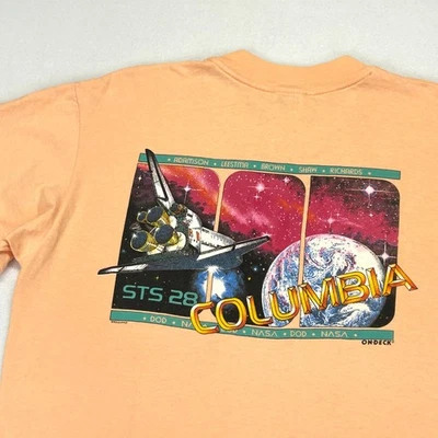 Camiseta De Colección Columbia STS-28 Melocotón Transbordador Espacial NASA Etiqueta Talla L DOD EE. UU. Algodón Foto 1 de 4