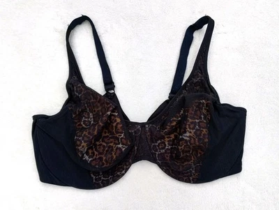 Olga 38DD Black Leopard Bra Underwire Unlined Signature Support Minimizer 35022 - Image 1 of 4