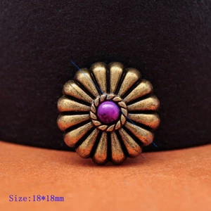 10X 18MM BRASS PURPLE BEAD FLOWER EQUESTRIAN WESTERN HORSE SADDLE TACK CONCHO - Picture 1 of 8