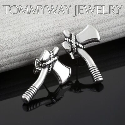 Pendientes de hacha de hacha Tomahawk de acero inoxidable con poste de perno Foto 1 de 3