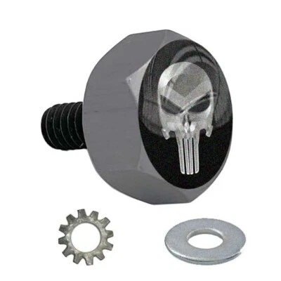 Gris Gunmetal - Perno de asiento hexagonal de aluminio Billet para Harley - Silver Punish Skull B Foto 1 de 4