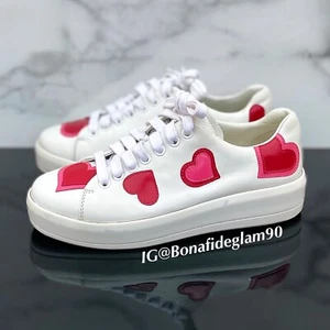 Prada heart appliqué lace-up low-top leather sneakers size IT 35 US 5 - Picture 1 of 13