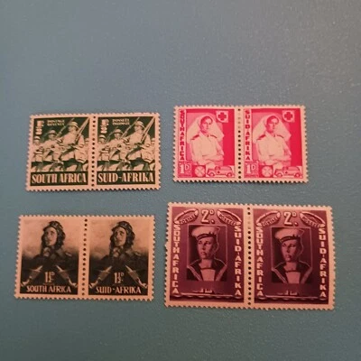 South Africa 1941-43 War Effort First Issue Sc# 81-89 MHOG  VF BILINGUAL PAIRS - Image 1 of 4