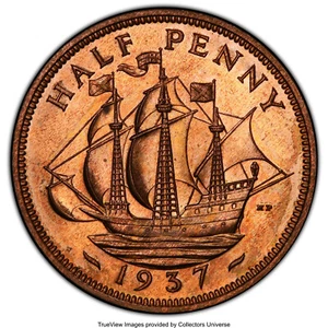 UK - GREAT BRITAIN,GEORGE VI 1937 Proof 1/2 Penny Coin PCGS PR 65 RB - Picture 1 of 4