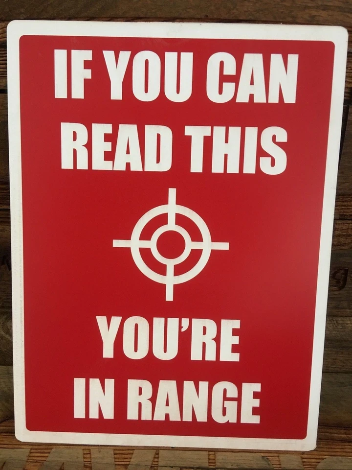 No Trespassing / Sniper / Warning Shot Sign, Red/White, 6"x8"   - Image 1 of 1