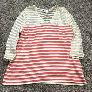 St John Sport by Marie Gray Medium Rayon Wool Blend Sweater Striped Pink / Ivory - Picture 1 of 9