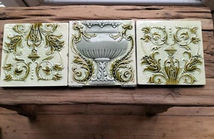 Set Of 3 ART NOUVEAU MAJOLICA TILE. Relief 3d 6" Fireplace C1905/8. - Picture 1 of 6