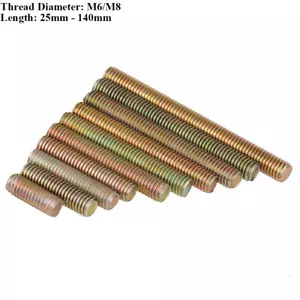 M6 M8 Threaded Rod Steel Zinc Plated Full Thread Studs Bar 25 - 140mm Lengths - Afbeelding 1 van 6