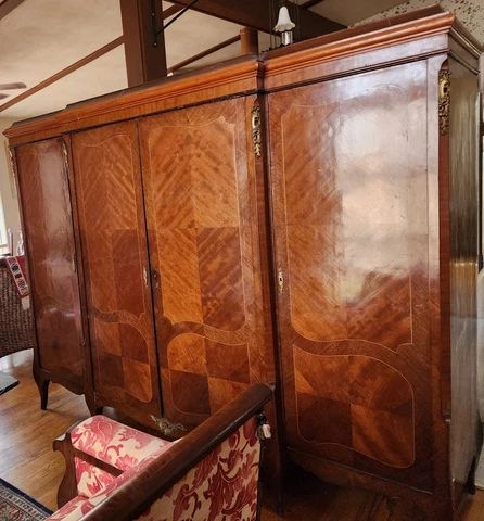 Wardrobe LARGE 1900 French Antique w Brass Ormolu 7ftL 4Doors 2Mirrors Armoire Cover