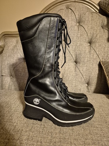 Stivali Timberland Euro Dub Spin Back alti stringati neri da donna taglia 6 5