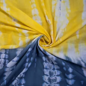 Tessuto giallo blu tie dye tessuto indiano cotone cucito corsa artigianato da cantiere - Foto 1 di 4