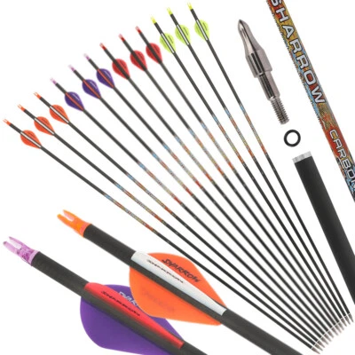 31" Pure Carbon Arrows Shaft Bow Hunting Target SP250-600 Screw Point 2" Vanes - Image 1 of 4