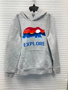 Eddie Bauer Hoodie Youth Explore Sweatshirt Pullover Gray Outdoors | Size S 7/8 - Picture 1 of 10