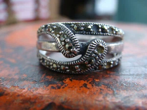 VINTAGE STERLINGSILBER & MARKASITEN BANDRING GRÖSSE 6 - Bild 1 von 5