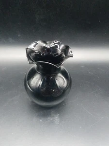 VTG Black Ruby Glass Ruffled Edge Vase - Picture 1 of 3