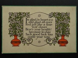 Art Deco Greetings & Verse IM GLAD IN HEART AND GLAD ALL OVER c1910 Postcard - Picture 1 of 2