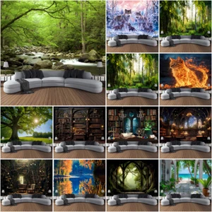 3D Old Bookshelf Scenery Wall Hanging Tapestry Bedroom Bedspread Backdrop Large - Picture 1 of 17