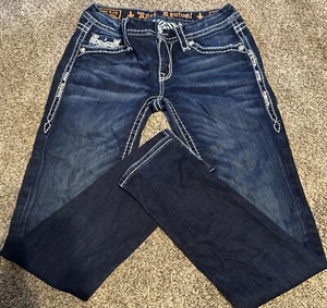 Rock Revival Karla CKS skinny Size 25 (27x29) Dark Wash Embellished Denim - Picture 1 of 16