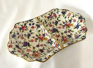 Vtg Pre 1960 Royal Winton Grimwades Old Cottage Chintz Ivory Divided Bowl Dish - Picture 1 of 4