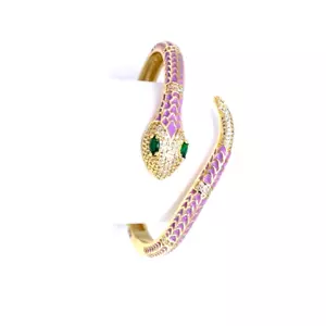Enamel Purple Snake with Cubic Zirconia Gold Plated Cuff Bangles Bangle - Picture 1 of 2