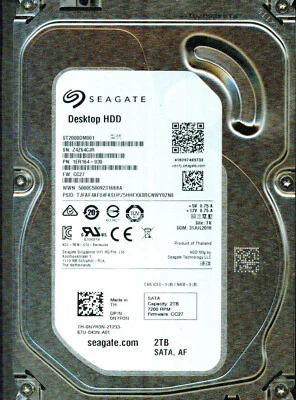 ST2000DM001,  1ER164-030,  CC27,  TK,  Z4Z6  SEAGATE SATA 2TB  JUL 2016 - Image 1 of 3