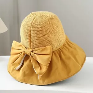 Ladies Women Solid Faux fisherman Hat Big-brimmed outdoor bow cover face Cap - Picture 1 of 6