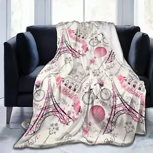 Paris Eiffel Tower Bed Blanket Ultra Soft Paris Valentine'S Day Theme Throw Blan - Picture 1 of 12