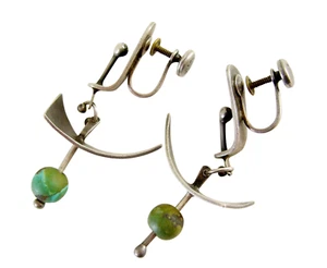 1950s Ed Wiener Turquoise Sterling Silver Abstract Modernist Earrings - Picture 1 of 2