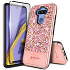 For LG Fortune 3/Risio 4/K31 Case Glitter Phone Cover + Tempered Glass Protector