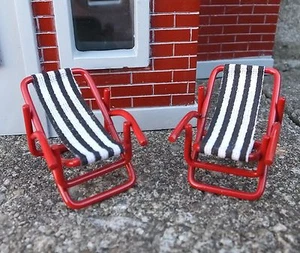 Sling Chairs (2) Very Cool Pool Side Beach Miniatures 1/24 Scale Accessories - Picture 1 of 2