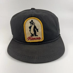 Hamm’s Beer Vintage K-Products Rope Hat Black Canvas Bear Logo Strap Back - Picture 1 of 8