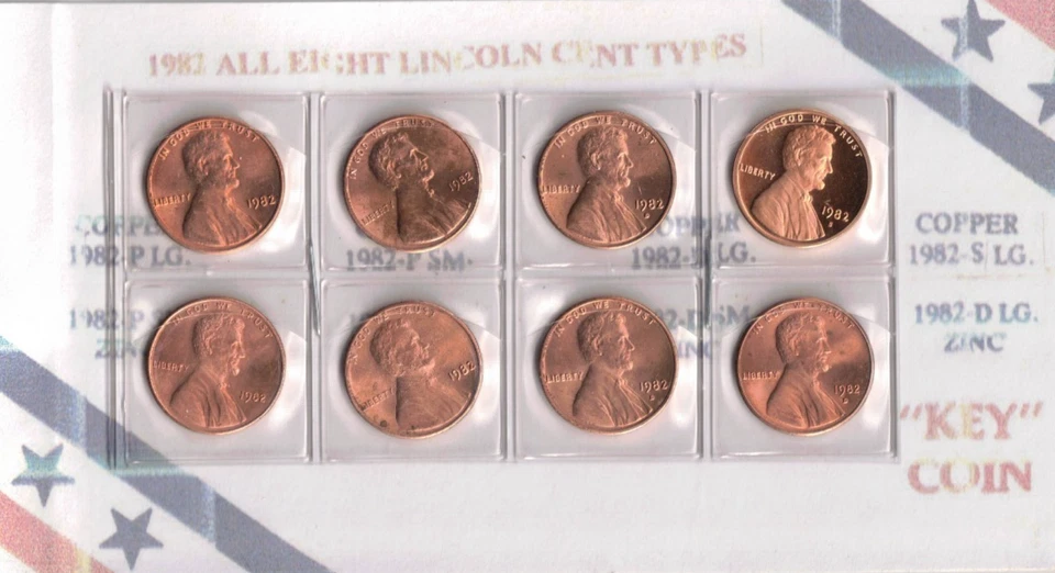 1982-D-P-S all 8 Uncirculated Types include the Copper S Proof in nice display! - Image 1 of 1