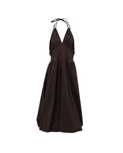 Bottega Veneta Halter Neck Midi Poplin Dress Women Brown Dresses - Picture 1 of 5