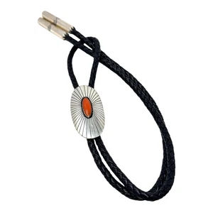 Thomas Nez, Bolo Tie, Coral, Sterling Silver, Navajo Handmade, 32" - Picture 1 of 4