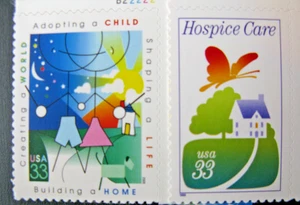 US stamps, Scott #3276, #3398  33c Hospice Care, Adopting a child, singles MNH  - Picture 1 of 1