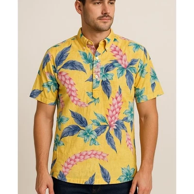 Camisa Aloha Floral Amarilla Tradicional Hawaiana Reyn Spooner Años 80 De Colección Talla L Foto 1 de 4