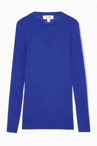 COS CUELLO REDONDO LANA MERINO TOP Talla Grande Azul Brillante Manga Larga Puños con Agujeros para el Pulgar - Imagen 1 de 8