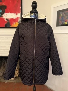 Cavalini Quilted Jacket Hooded Black Zip 3/4 length Faux shearling fleece 2X NWT - Picture 1 of 19