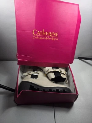 Botines Catherine Malandrino Chelsey Blanco Imitación Cuero Joya Correa Talla 9 Foto 1 de 4
