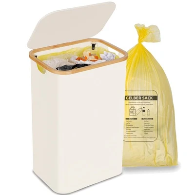 Mülleimer Gelber Sack 100L mit Deckel Haushalt Mülleimer mit Tür Beige - Bild 1 von 2